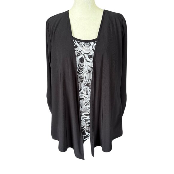 Bleeker & McDougal layered and lined black and white long sleeve blouse size PL - Picture 1 of 11